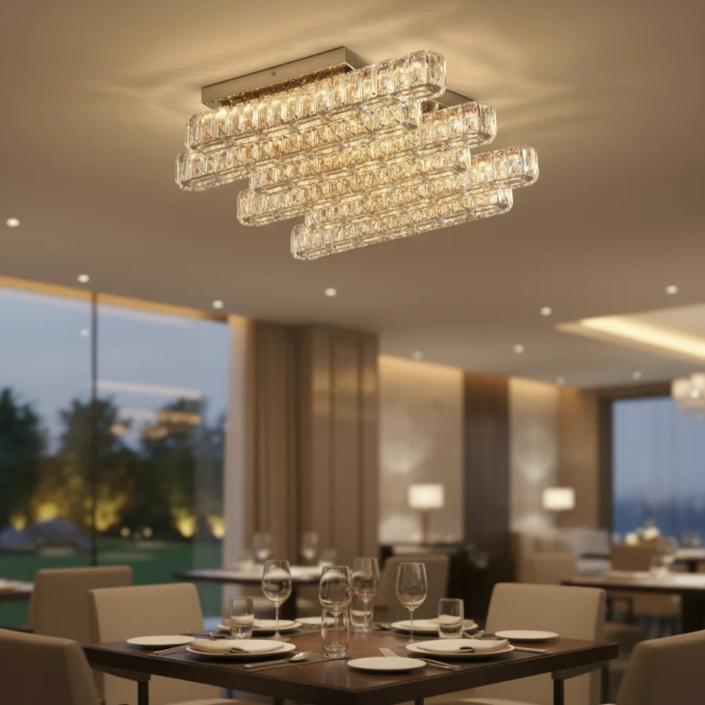 Modern Luxury Crystal LED Ceiling Light, 3 Color Dimmable with Remote