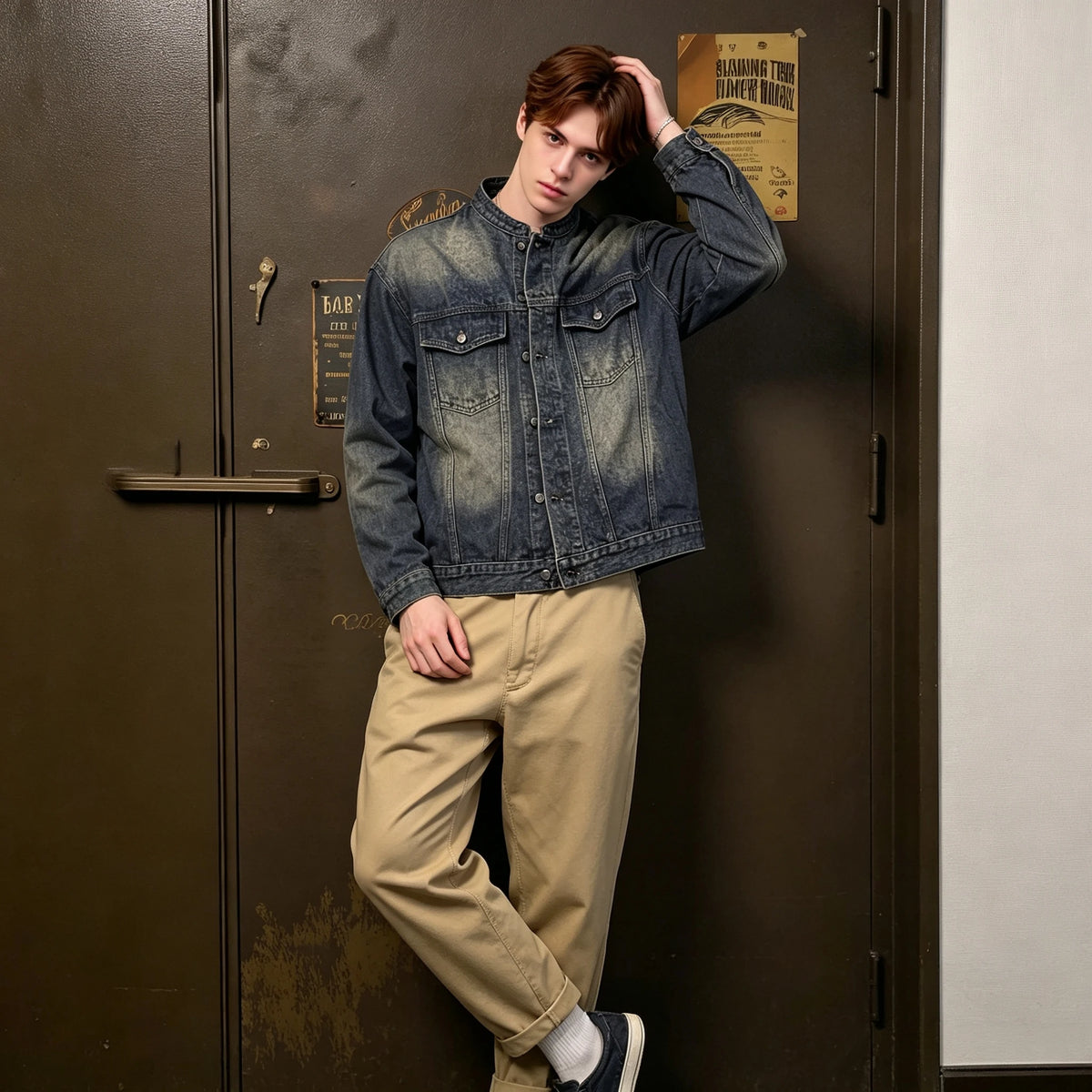 US Ready Stock Men's Vintage Washed Denim Jacket Blue Trucker Jacket