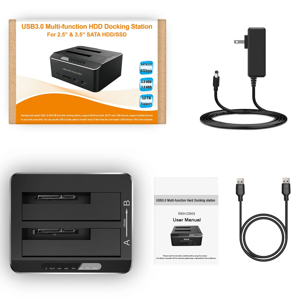 RSHTECH Docking Station HDD with SD/TF Card Reader 16TB USB 3.0 HDD