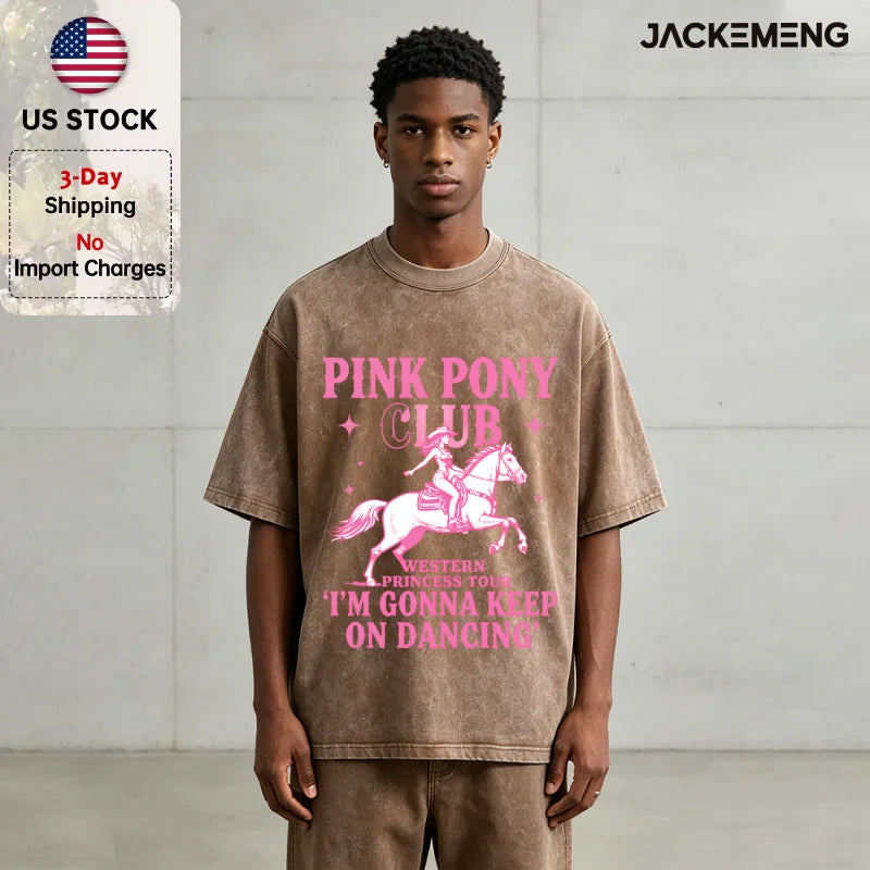 Oversized Solid Pink Outline Cowgirl Riding Horse Star Western Print