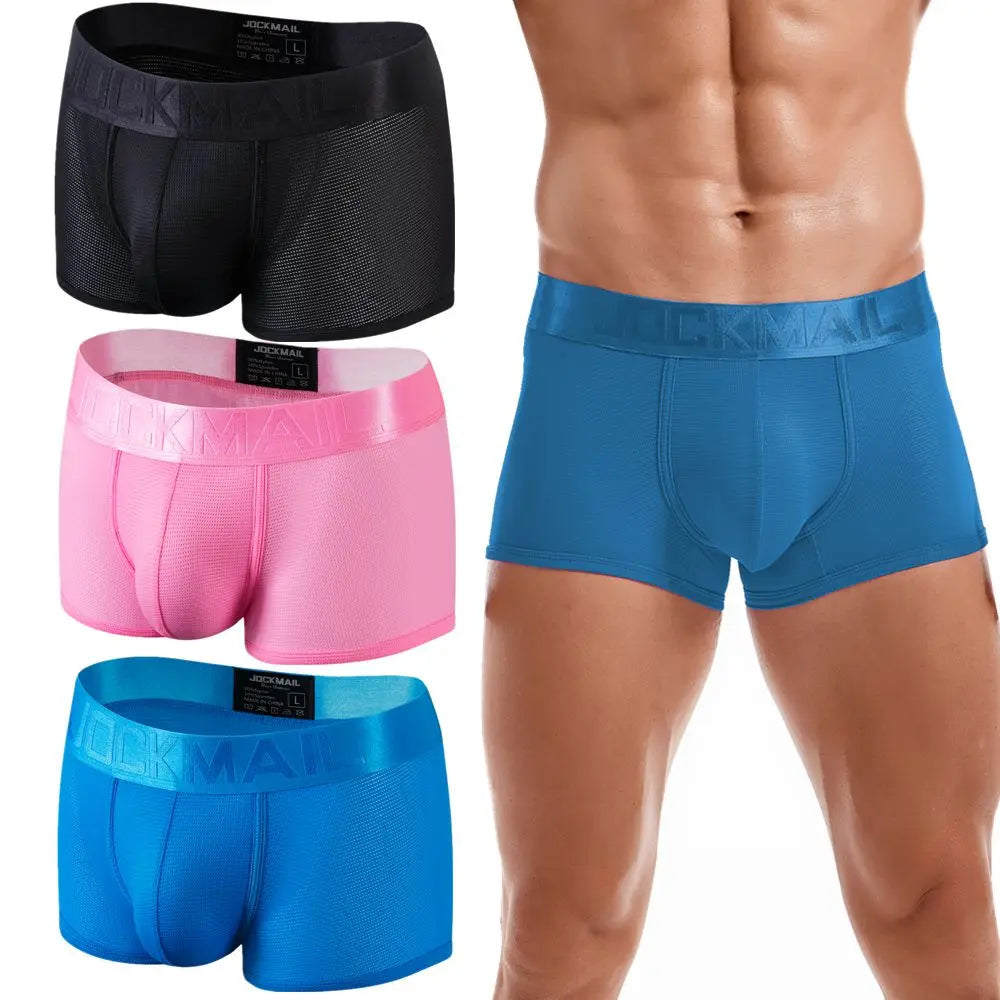 Pack of 3 Black Blue Pink JOCKMAIL Semi-transparent Mesh Fabric Breathable