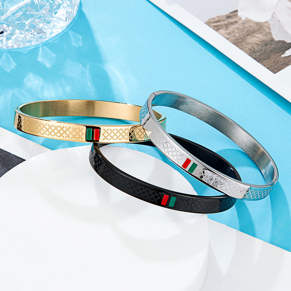 stainless steel men's bracelet with red and green tape ring steel gold and