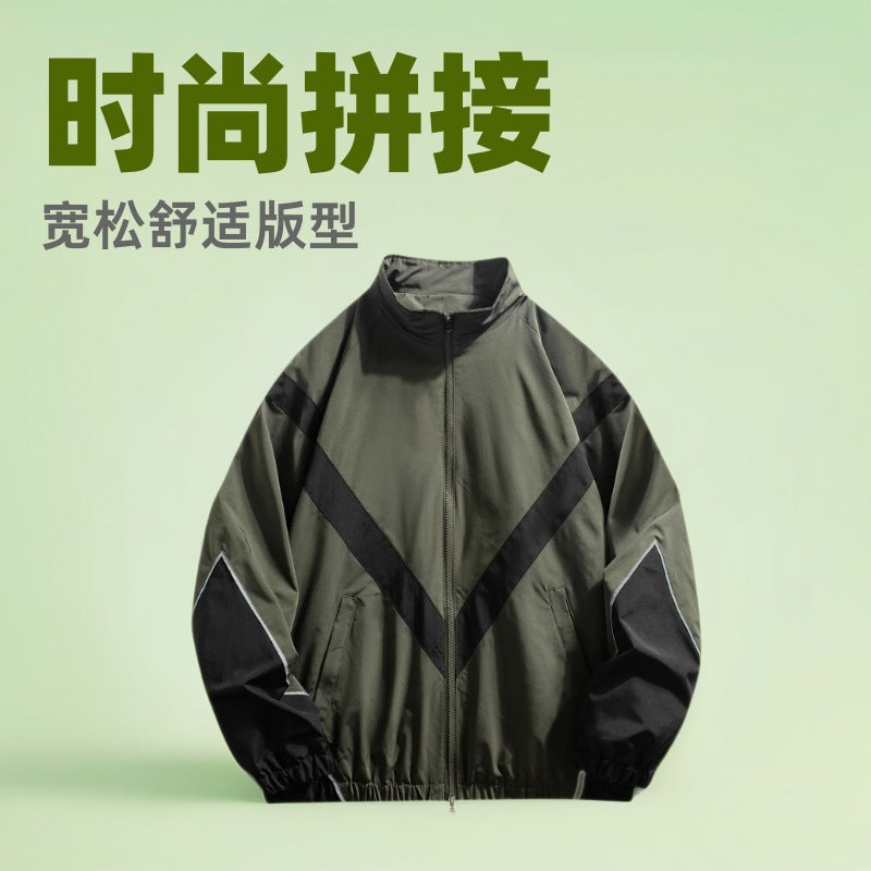 Russian Trendy Brand Reflective Patchwork Stand-Up Collar Jacket Spring