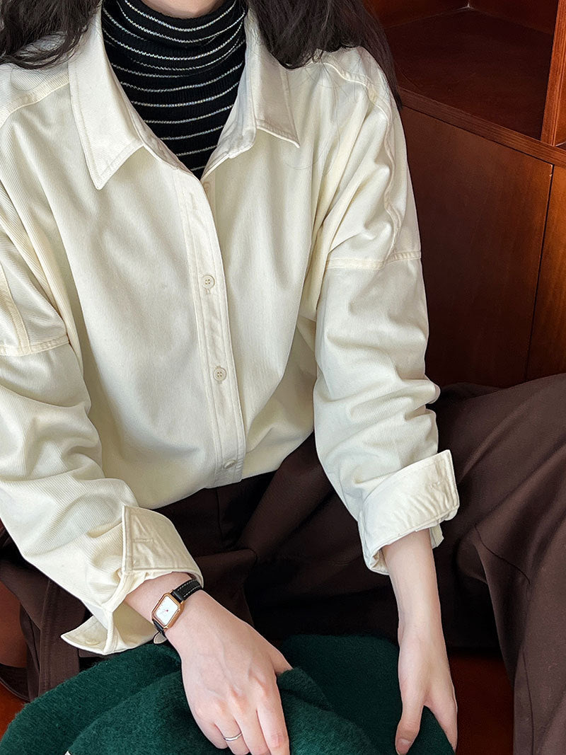 Lushi Japanese-Style Minimalist Thickened Brushed Corduroy Shirt for Women