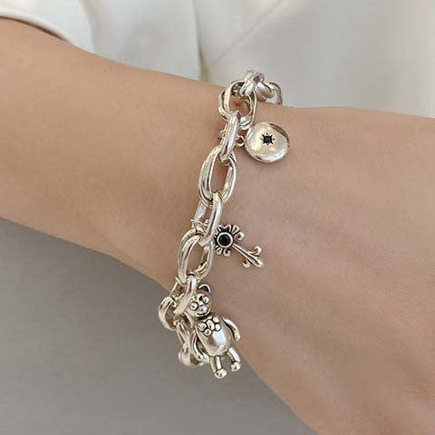 Six-pointed Star Old 925 Sterling Silver Bracelet Women's Autumn and