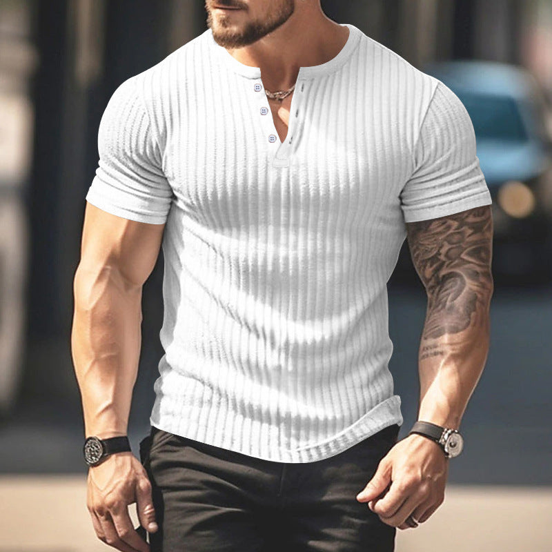 25 Pure Color Men's New Summer Versatile Short-Sleeved Export Henry Shirt