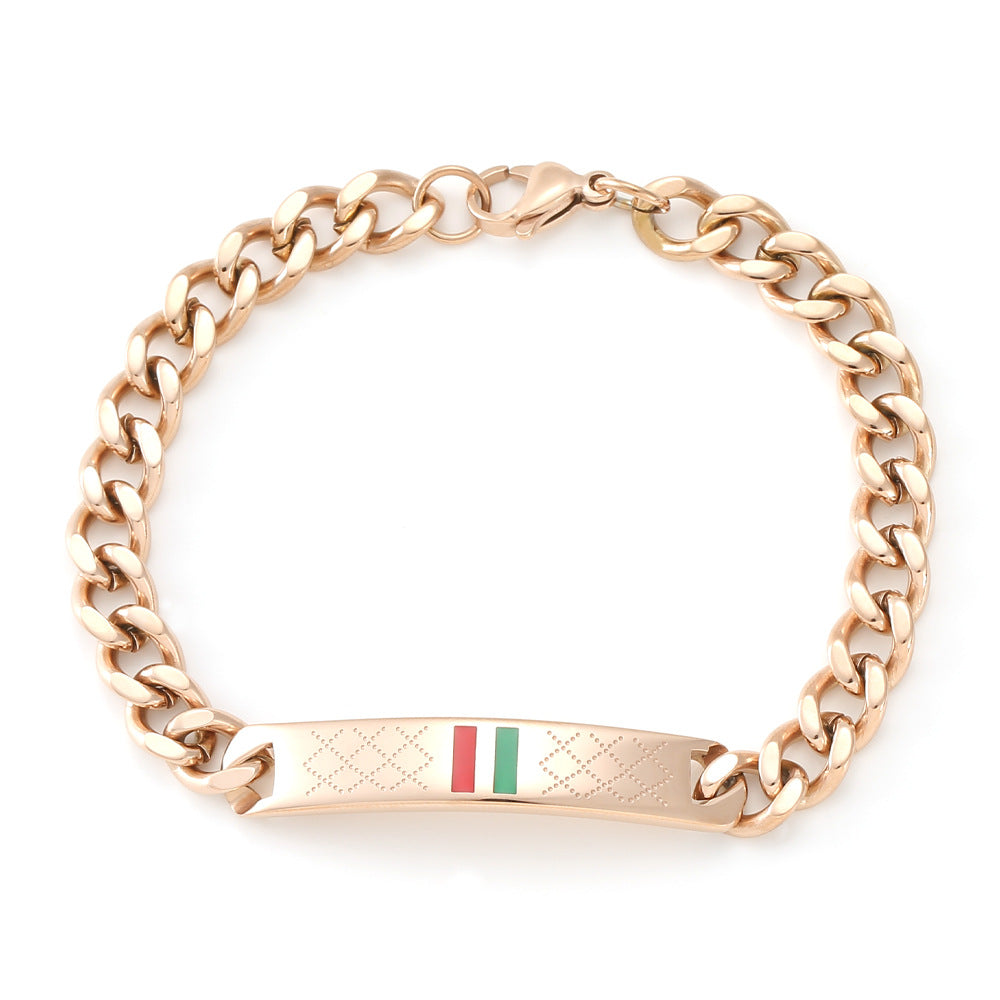 stainless steel men's bracelet with red and green tape ring steel gold and