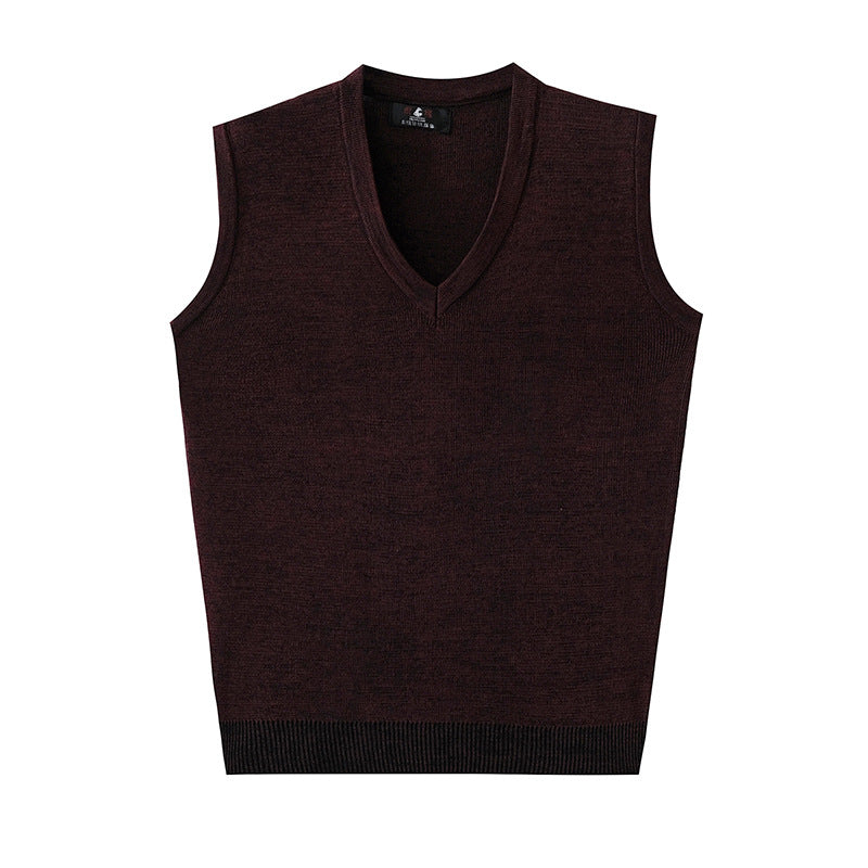 V-Neck New Middle-Aged Wool Vest Gentleman Men's Pullover Knitted Vest
