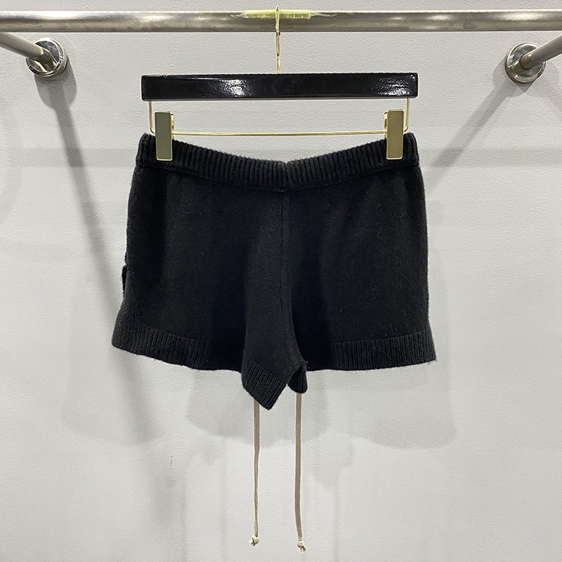 Dark Style Shorts, Fashionable Wool Knit, Comfortable Black and Gray
