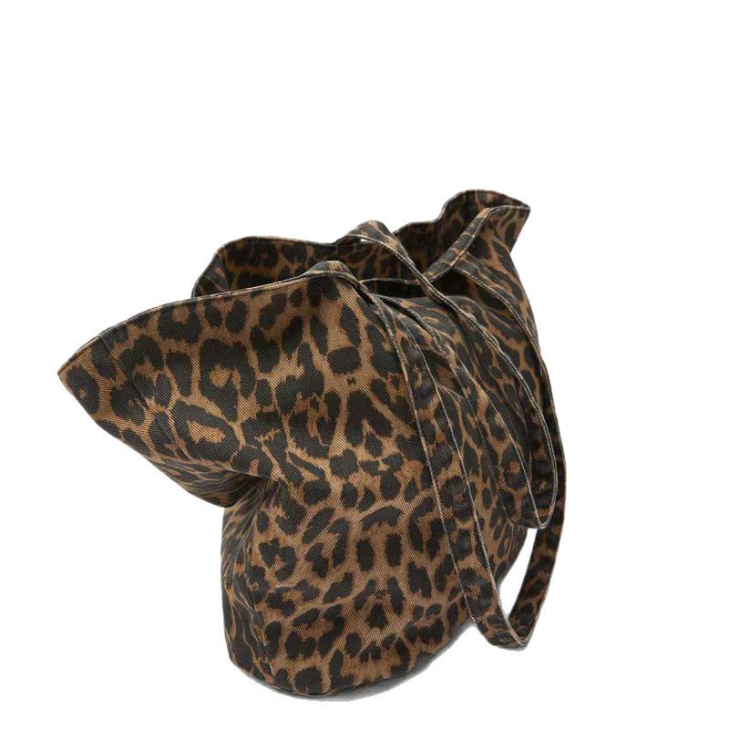 Z Family Old Tote Bag Leopard Animal Print Shoulder Bag Canvas Portable