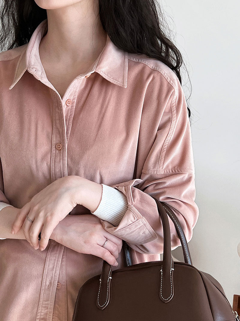 Lushi Japanese-Style Minimalist Thickened Brushed Corduroy Shirt for Women