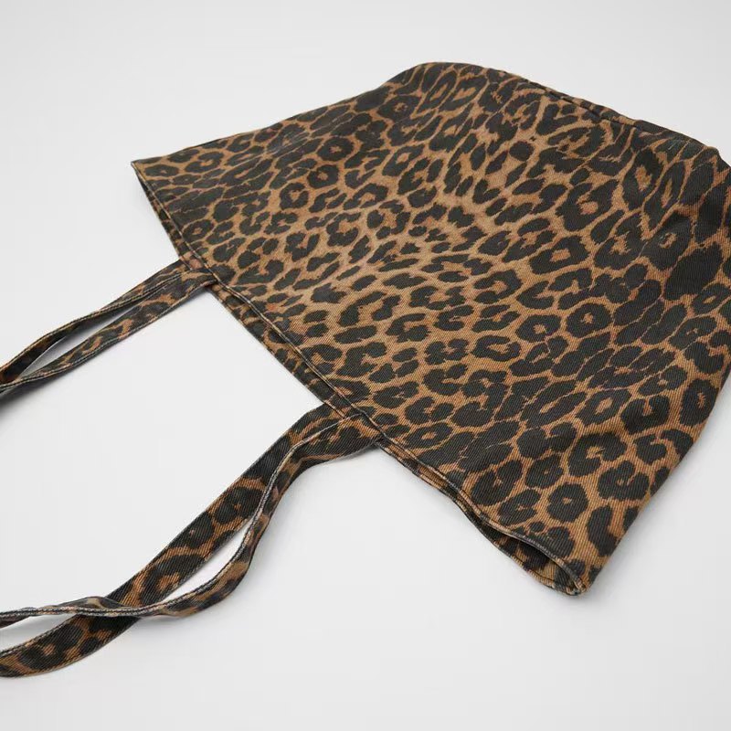 Z Family Old Tote Bag Leopard Animal Print Shoulder Bag Canvas Portable