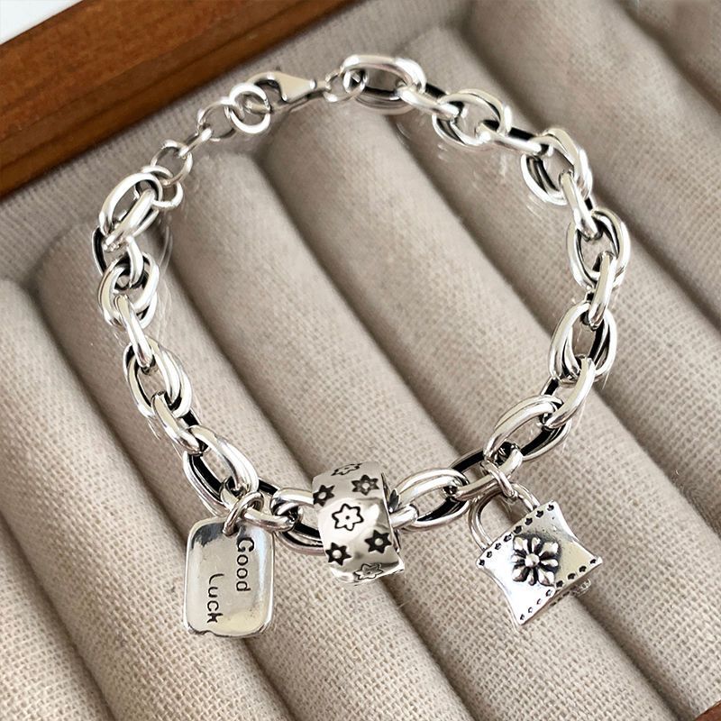 Six-pointed Star Old 925 Sterling Silver Bracelet Women's Autumn and