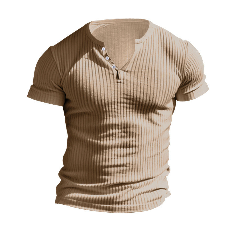25 Pure Color Men's New Summer Versatile Short-Sleeved Export Henry Shirt