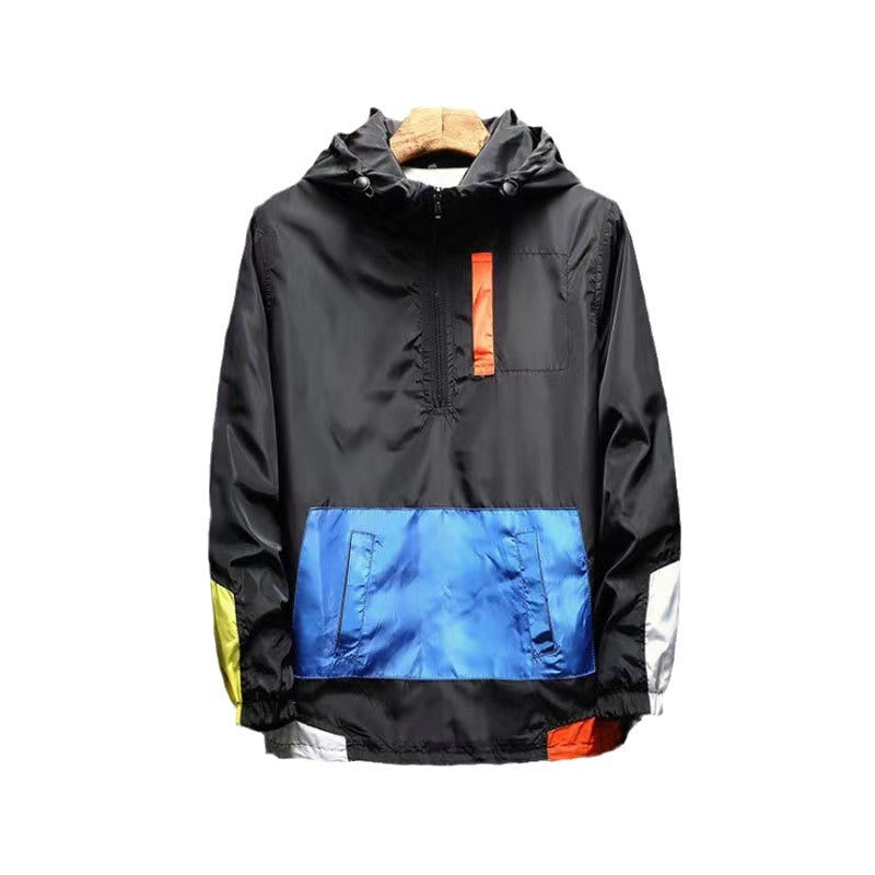 K-Style New Spring Men's Hooded Jacket Men's Color Matching Trendyy Loose