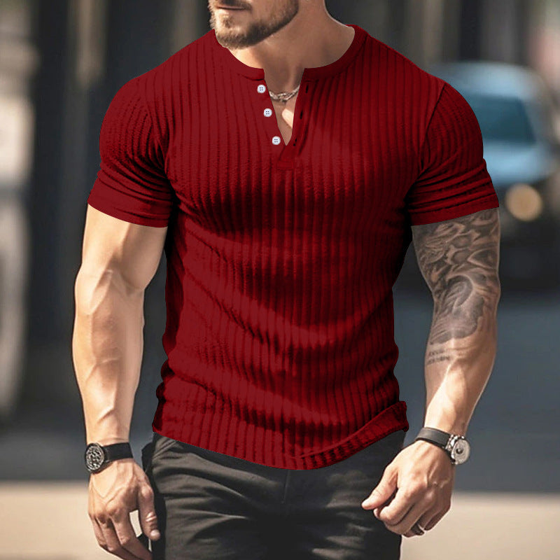 25 Pure Color Men's New Summer Versatile Short-Sleeved Export Henry Shirt