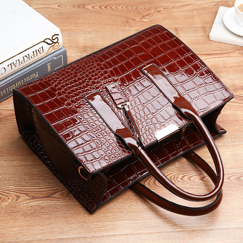 New Women's Bag Trendy Crocodile Pattern Portable Shoulder Crossbody Tote