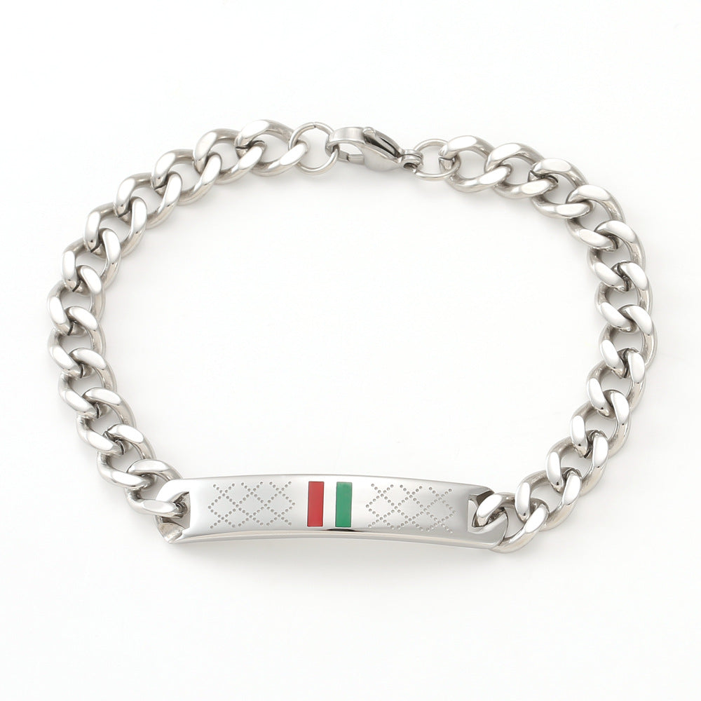 stainless steel men's bracelet with red and green tape ring steel gold and