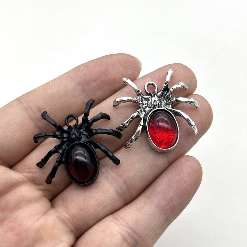 New Alloy Ruby Spider Ancient Silver Pendant Jewelry Accessories DIY