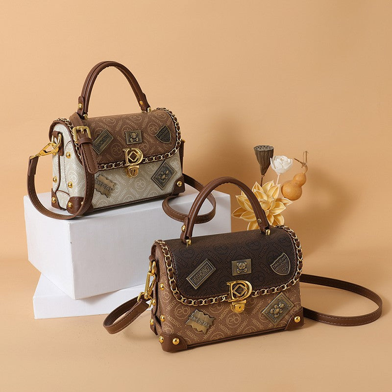 Light Luxury Texted Portable Small Square Bag Women's Personalized Badge