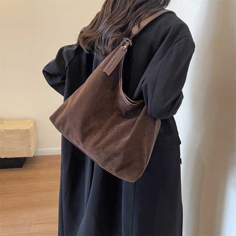 New Suede Shoulder Tote Bag, Fashionable, Simple, Lazy Style, Large