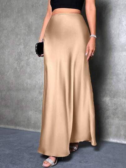 Satin Skirt Spring and Summer New Simple Imitation Silk Long Skirt Women's