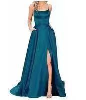 new bridesmaid dress long dress small tail strap solid color banquet