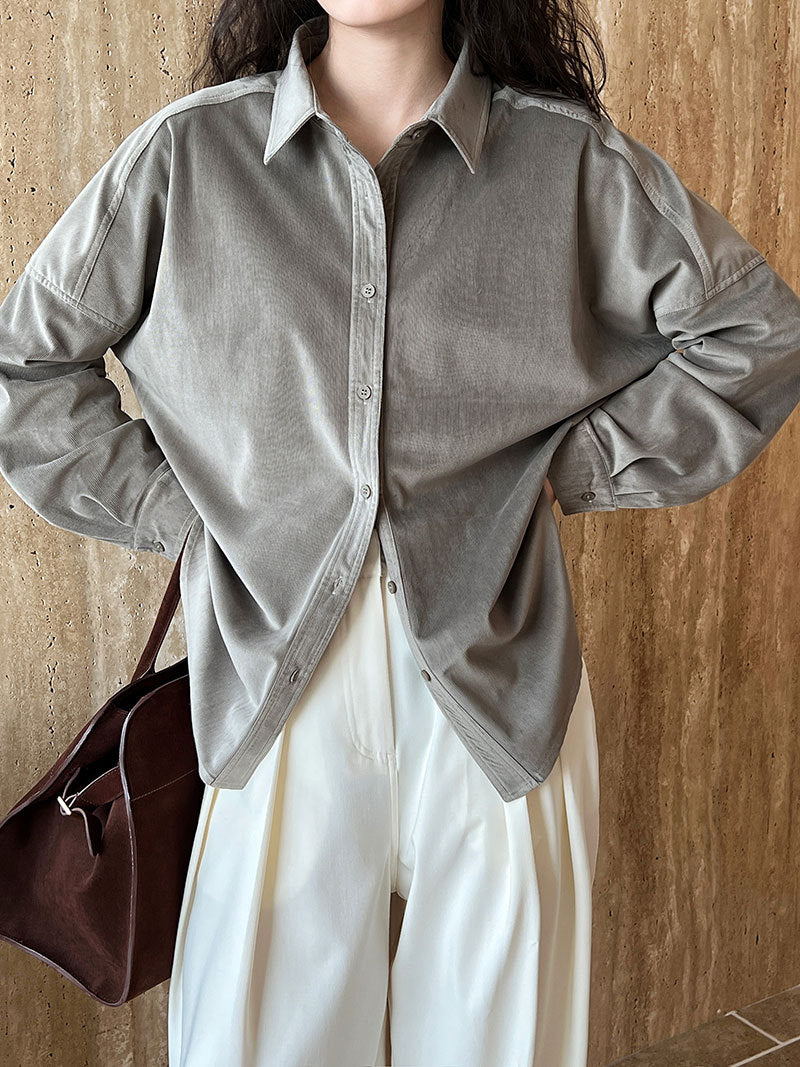 Lushi Japanese-Style Minimalist Thickened Brushed Corduroy Shirt for Women