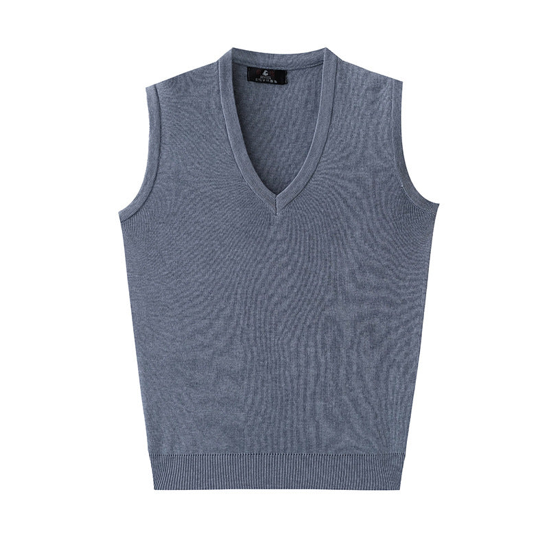V-Neck New Middle-Aged Wool Vest Gentleman Men's Pullover Knitted Vest