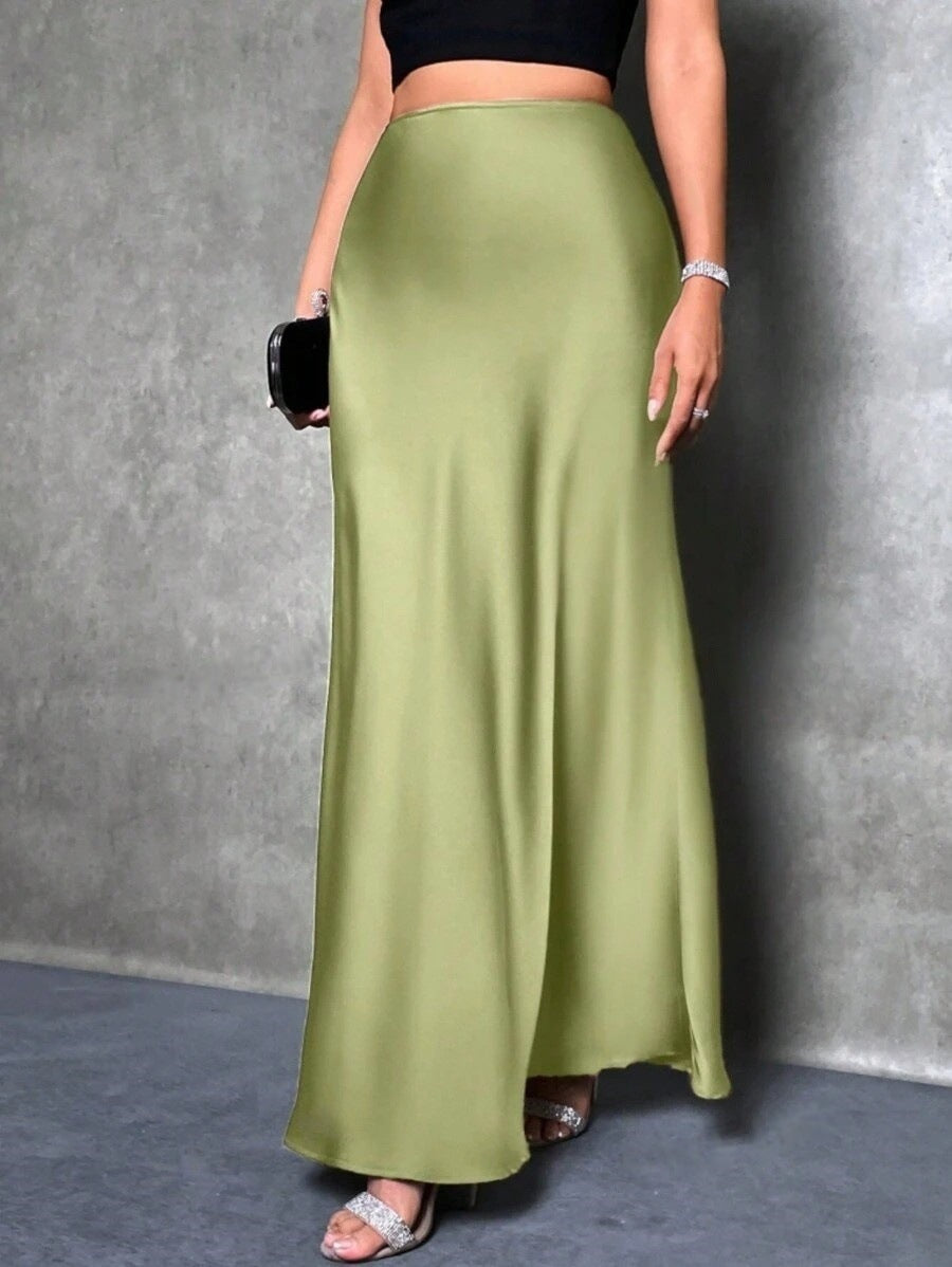 Satin Skirt Spring and Summer New Simple Imitation Silk Long Skirt Women's