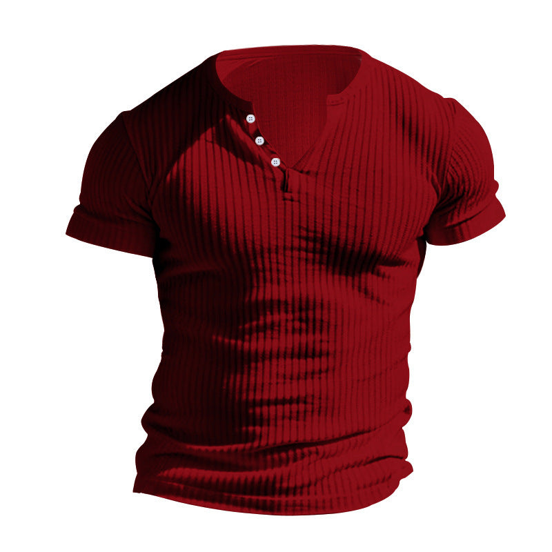 25 Pure Color Men's New Summer Versatile Short-Sleeved Export Henry Shirt