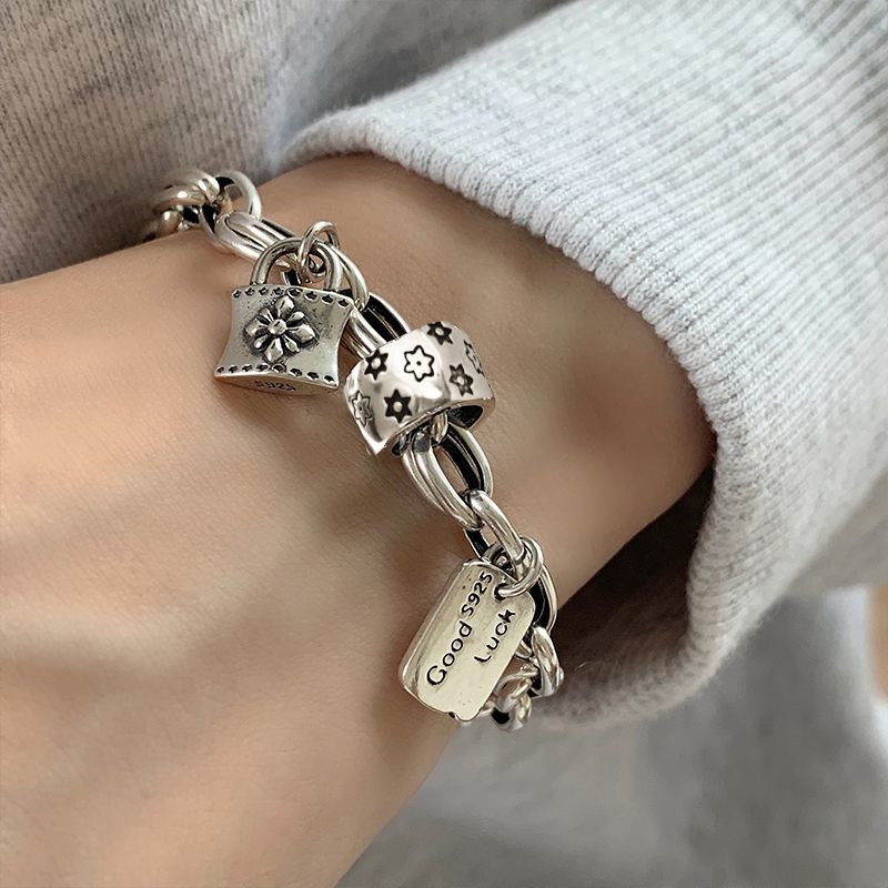 Six-pointed Star Old 925 Sterling Silver Bracelet Women's Autumn and