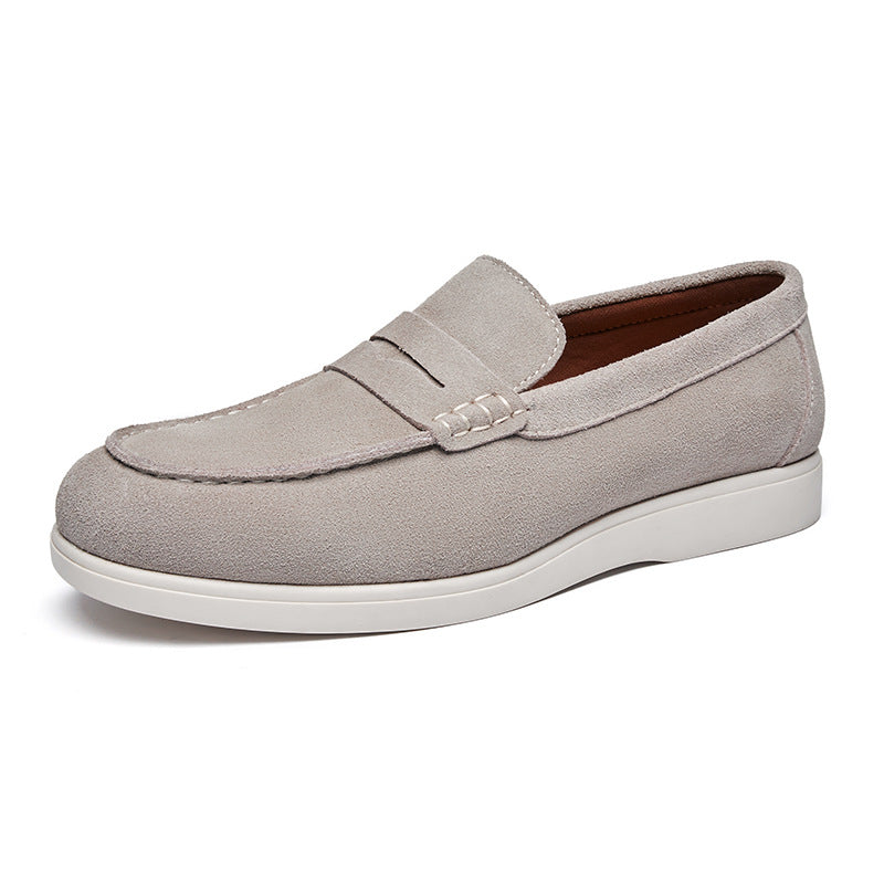 British Style Anti-Velvet Genuine Leather Frosted Loafers Men's Lazy Bean