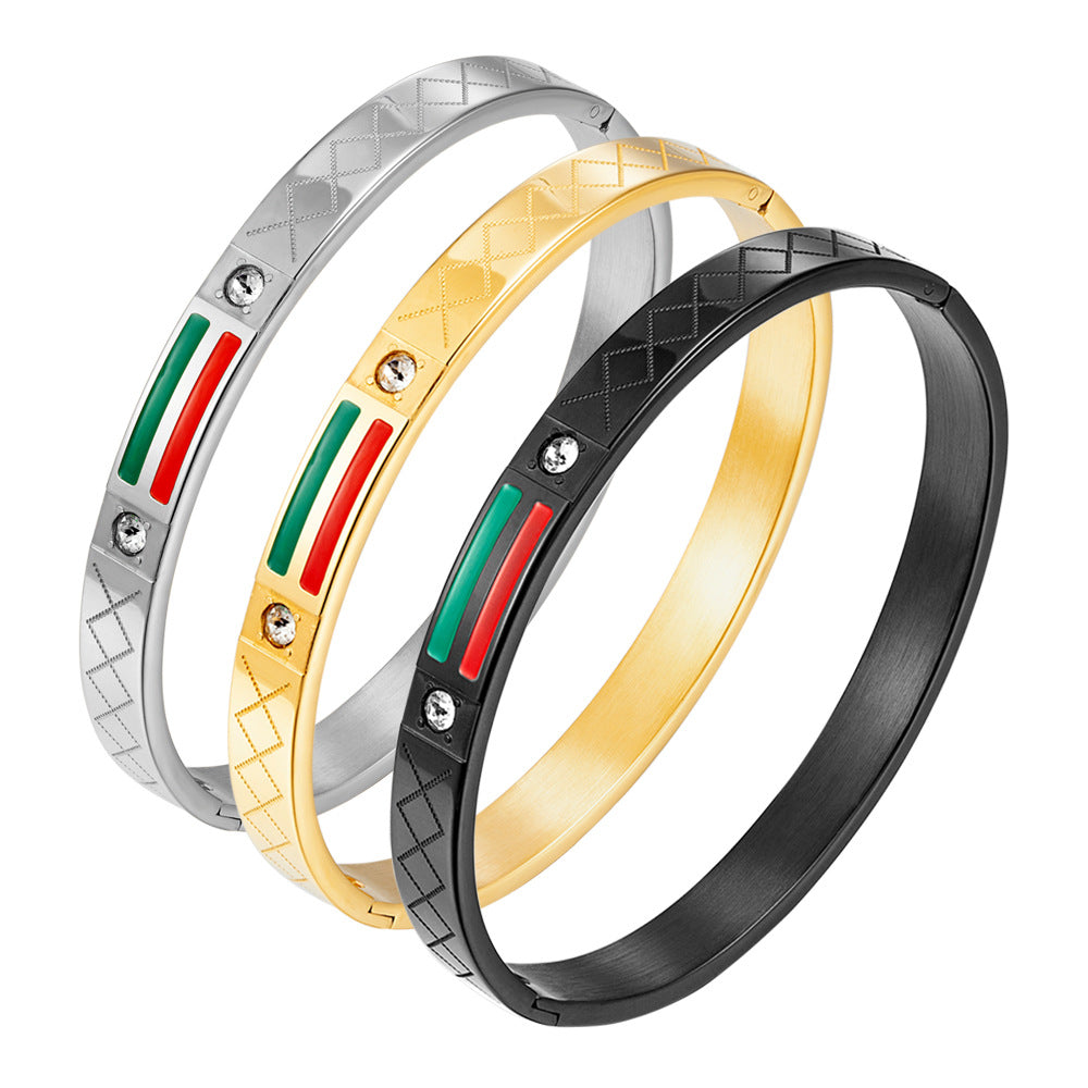 stainless steel men's bracelet with red and green tape ring steel gold and