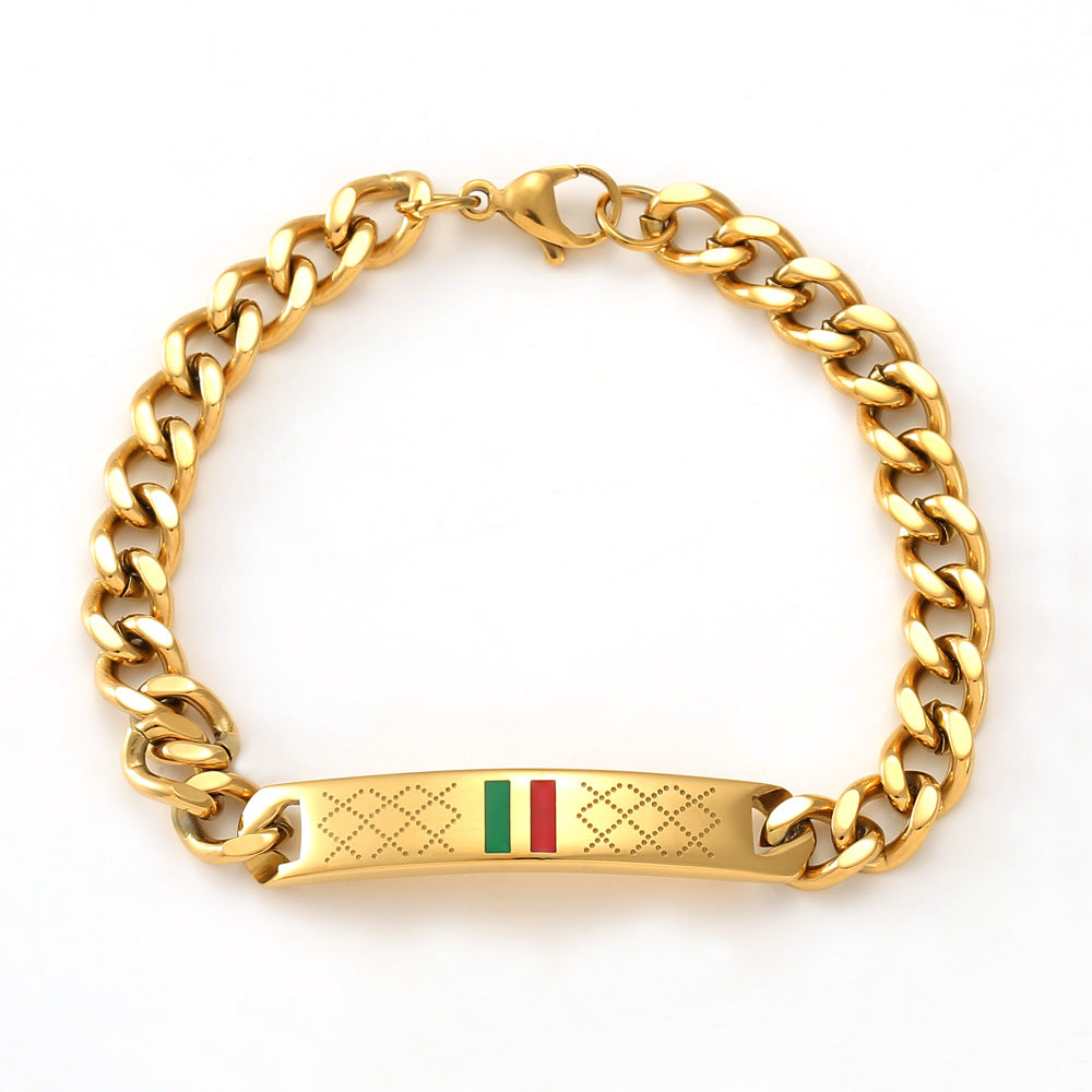 stainless steel men's bracelet with red and green tape ring steel gold and