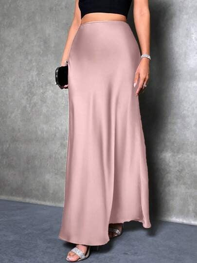 Satin Skirt Spring and Summer New Simple Imitation Silk Long Skirt Women's