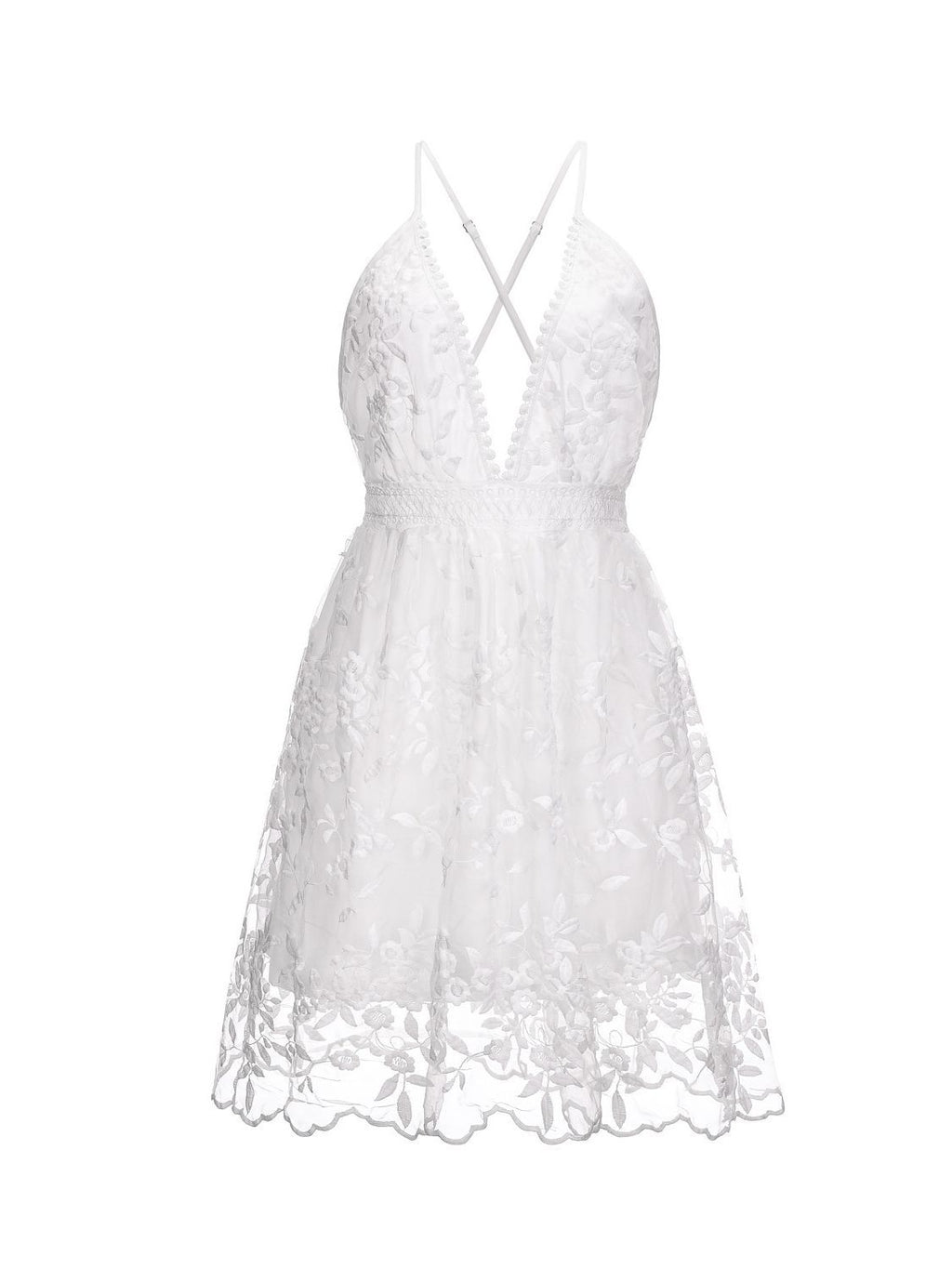 Summer New Sexy Deep V Neck Backless Suspender Dress Lace Beach Dress