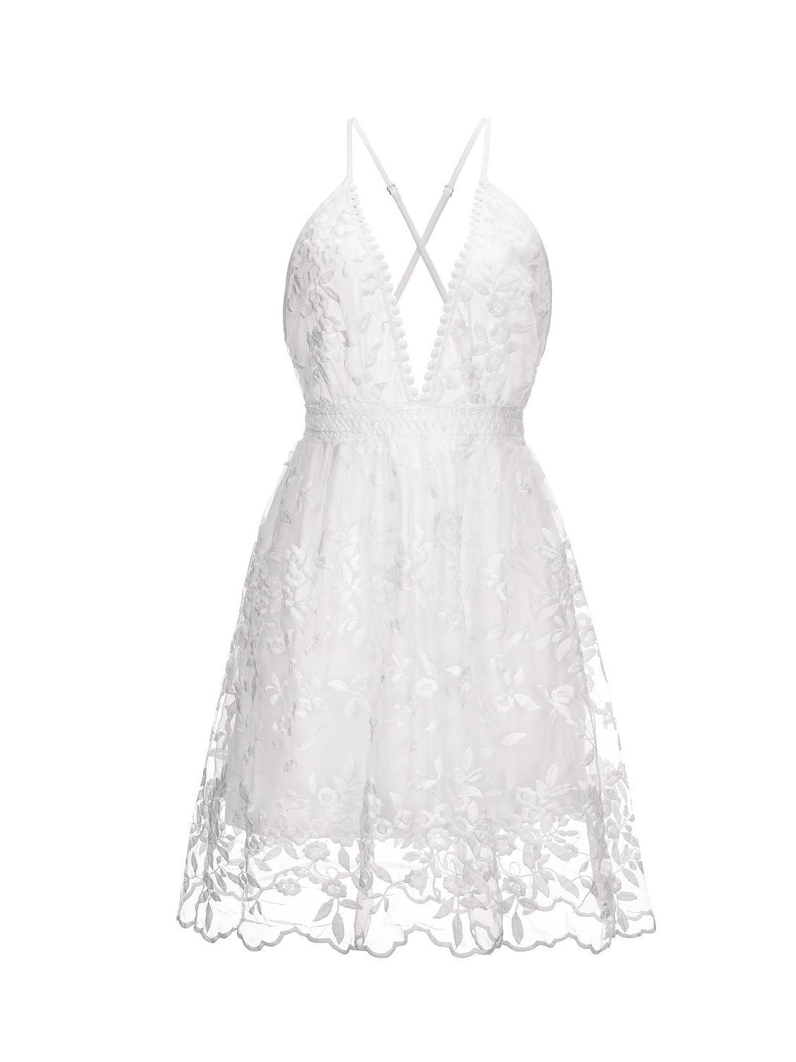 Summer New Sexy Deep V Neck Backless Suspender Dress Lace Beach Dress