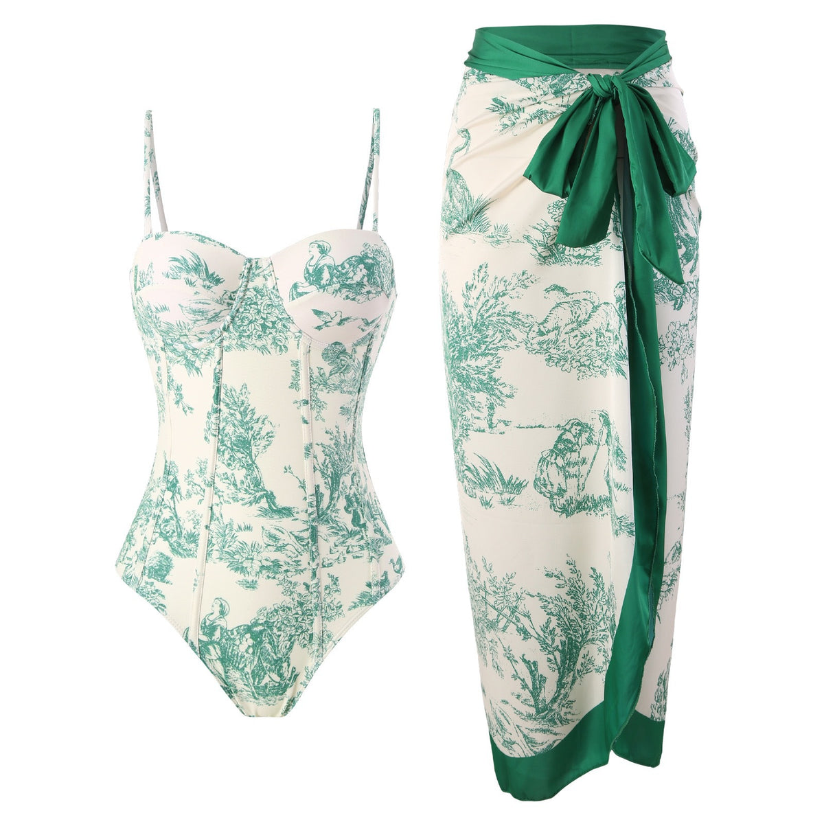 One-Piece Swimsuit for Women, Slim-Fitting, Retro Tie-Up, Sun-Protective