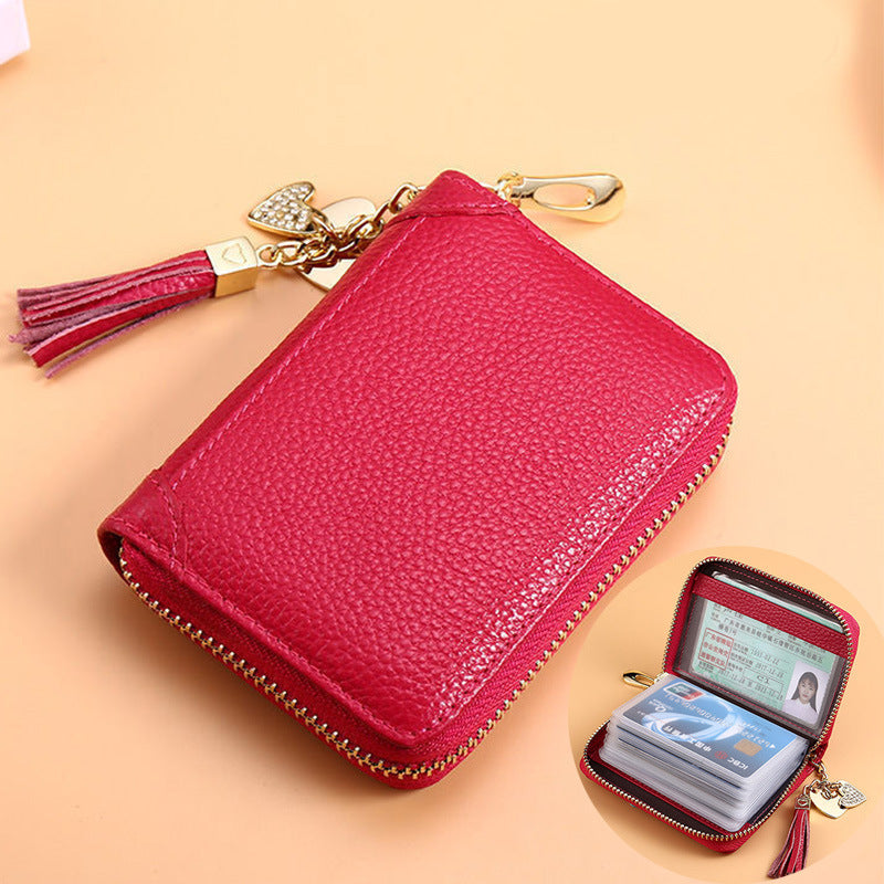 Card Bag Women's Multi-Card Cowhide Anti-Theft Brush RFID Leather