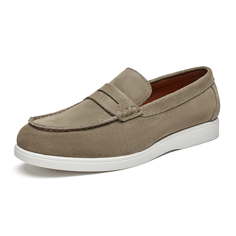 British Style Anti-Velvet Genuine Leather Frosted Loafers Men's Lazy Bean