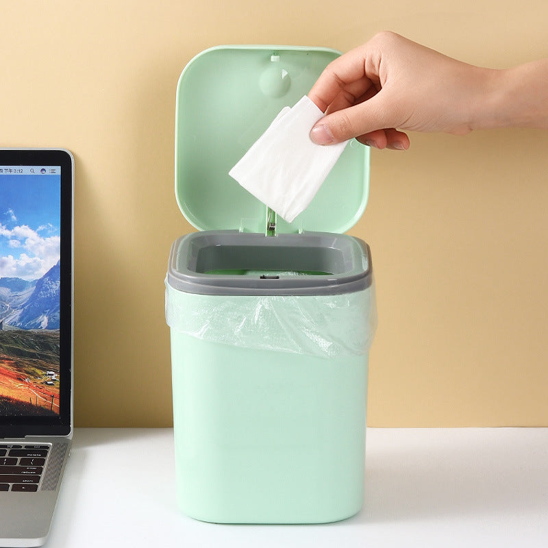 Small Desktop Trash Can for Home Office High-End Dormitory Press with Lid