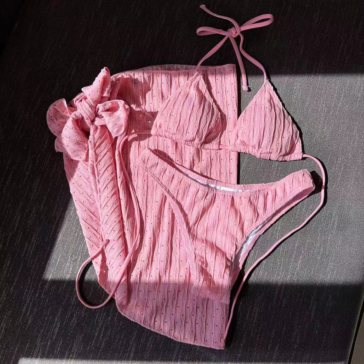 New Swimsuit Three-Piece Backless Drawstring Strap Bikini Three-Piece