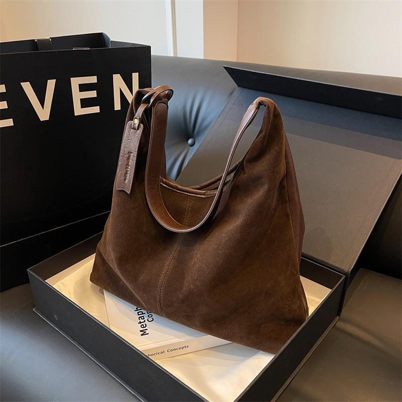 New Suede Shoulder Tote Bag, Fashionable, Simple, Lazy Style, Large