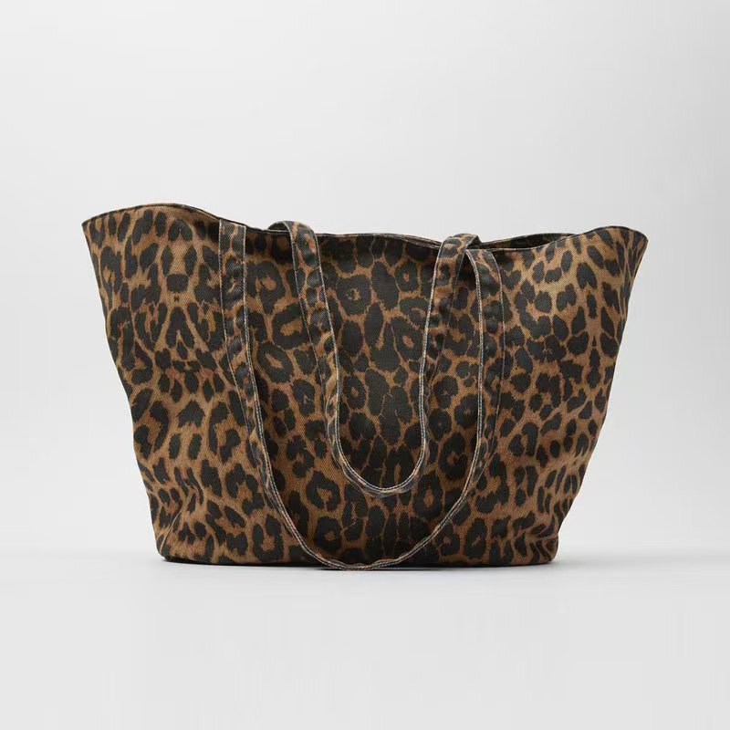 Z Family Old Tote Bag Leopard Animal Print Shoulder Bag Canvas Portable