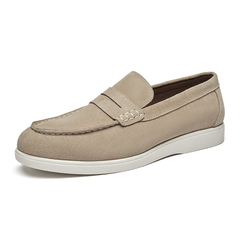 British Style Anti-Velvet Genuine Leather Frosted Loafers Men's Lazy Bean