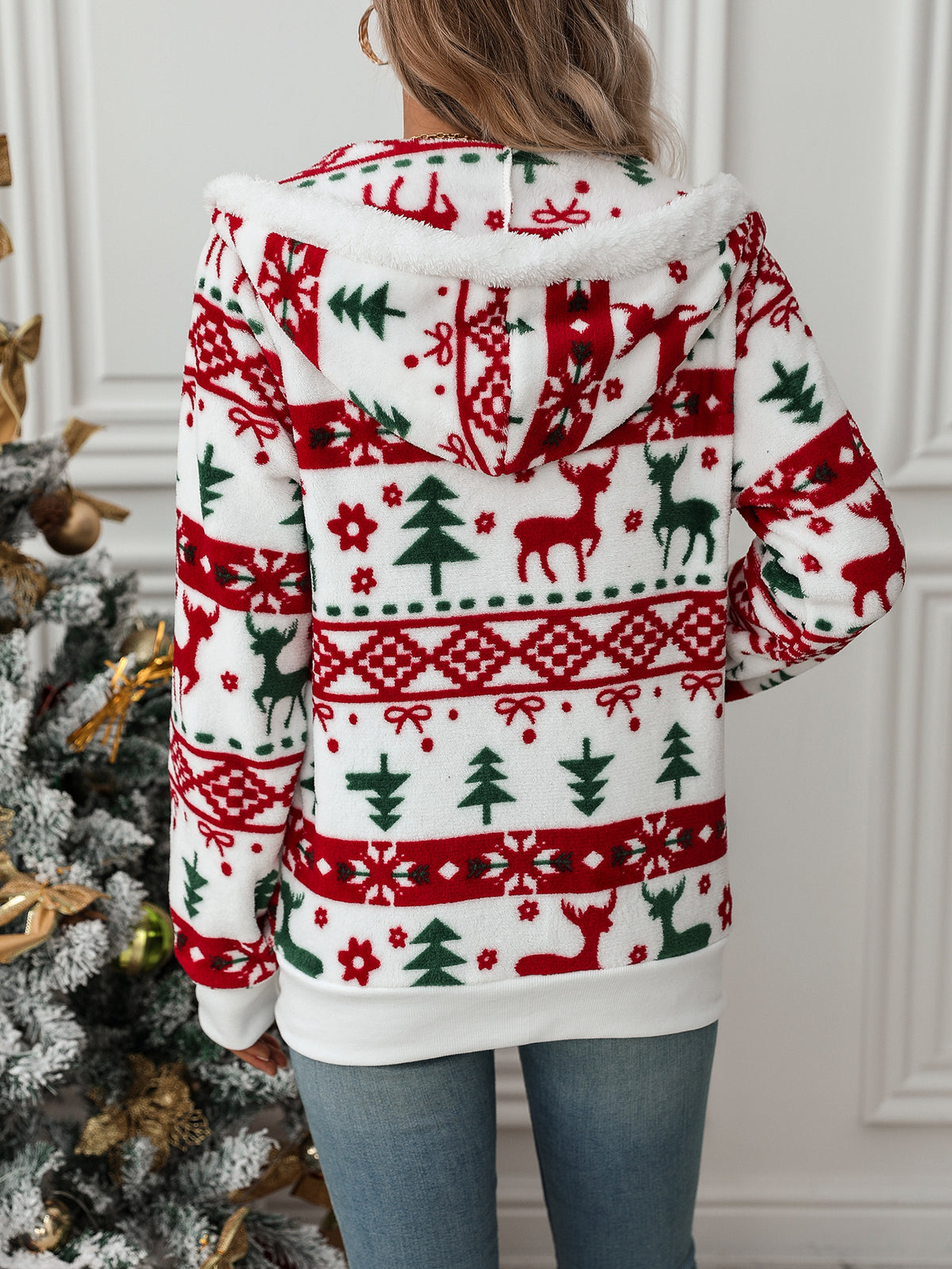 Flash velvet autumn and winter new women's long sleeve cardigan Christmas