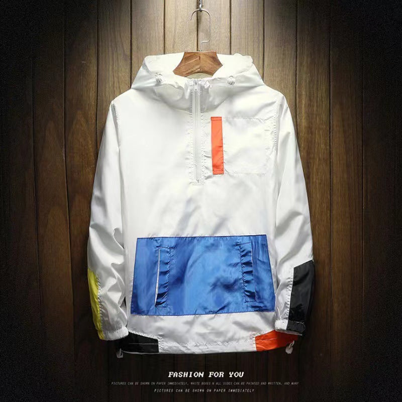 K-Style New Spring Men's Hooded Jacket Men's Color Matching Trendyy Loose