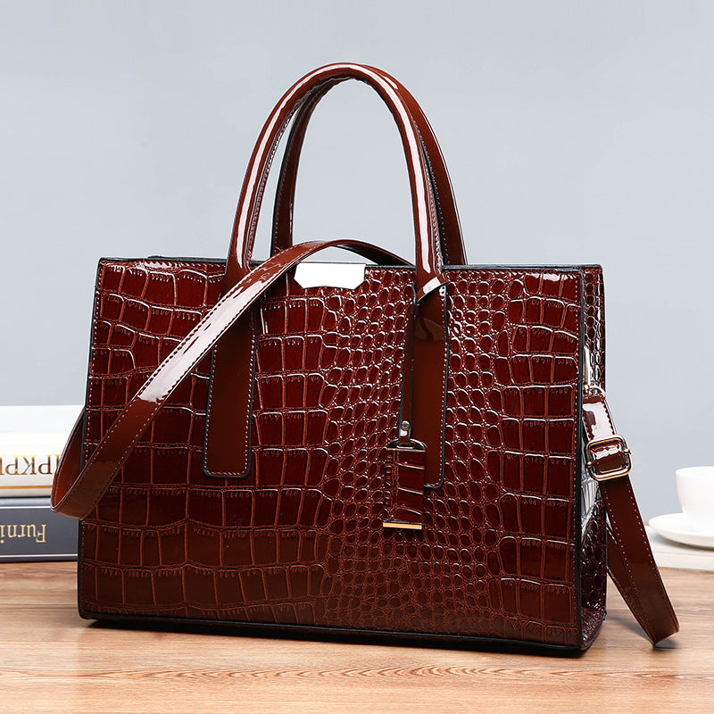 New Women's Bag Trendy Crocodile Pattern Portable Shoulder Crossbody Tote