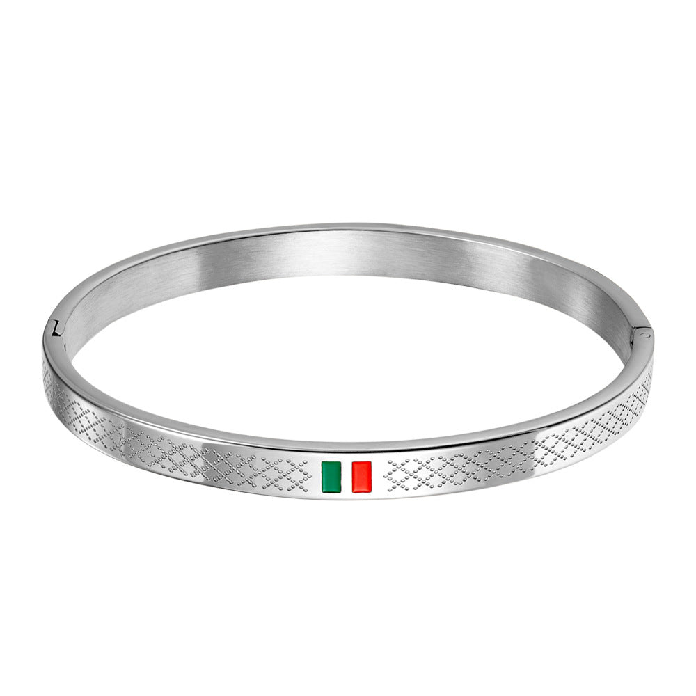 stainless steel men's bracelet with red and green tape ring steel gold and